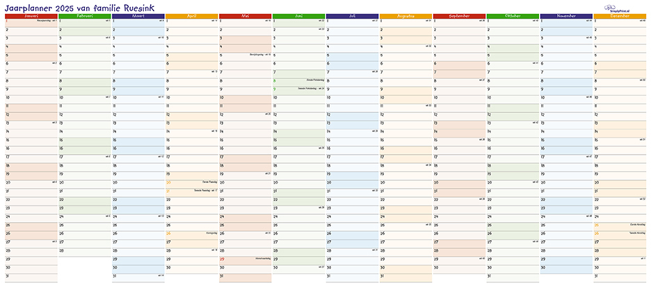 jaarplanner  jaaragenda  jaaroverzicht 2025